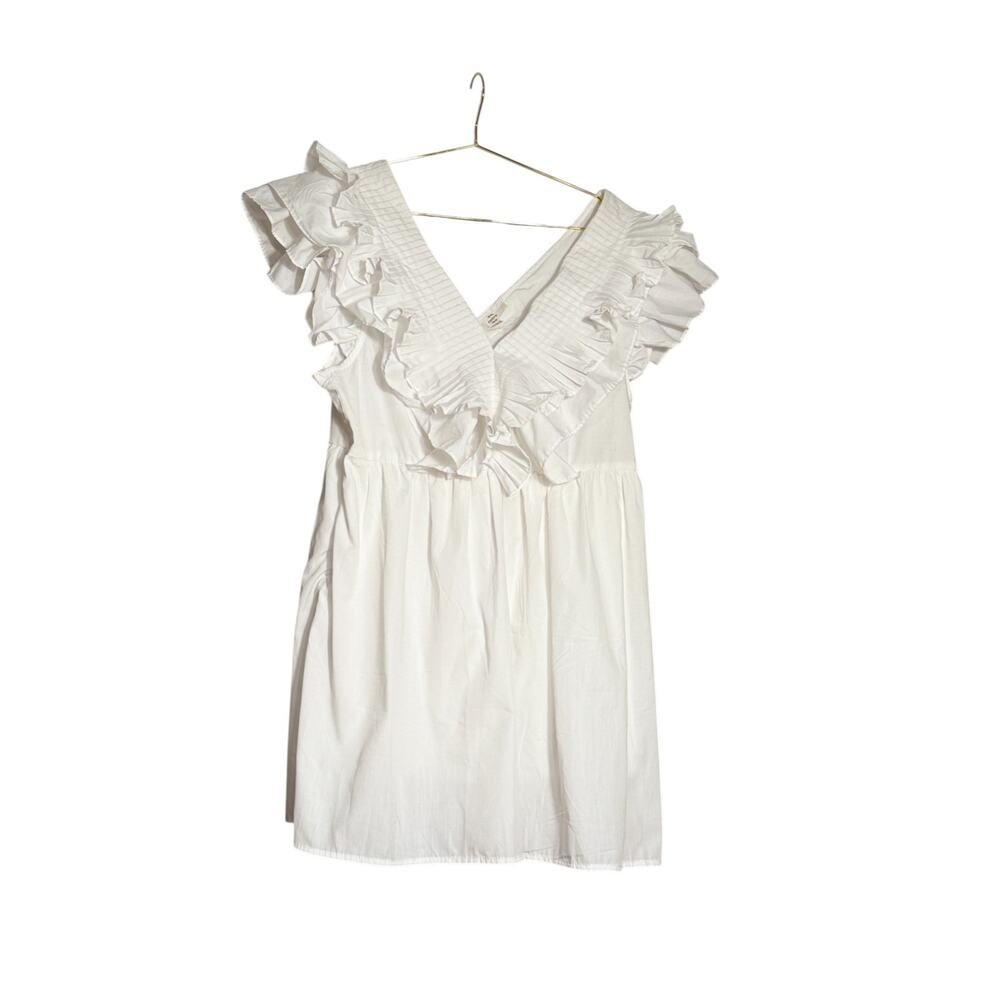 Entro White Ruffle V-Neck Mini Dress - Size L